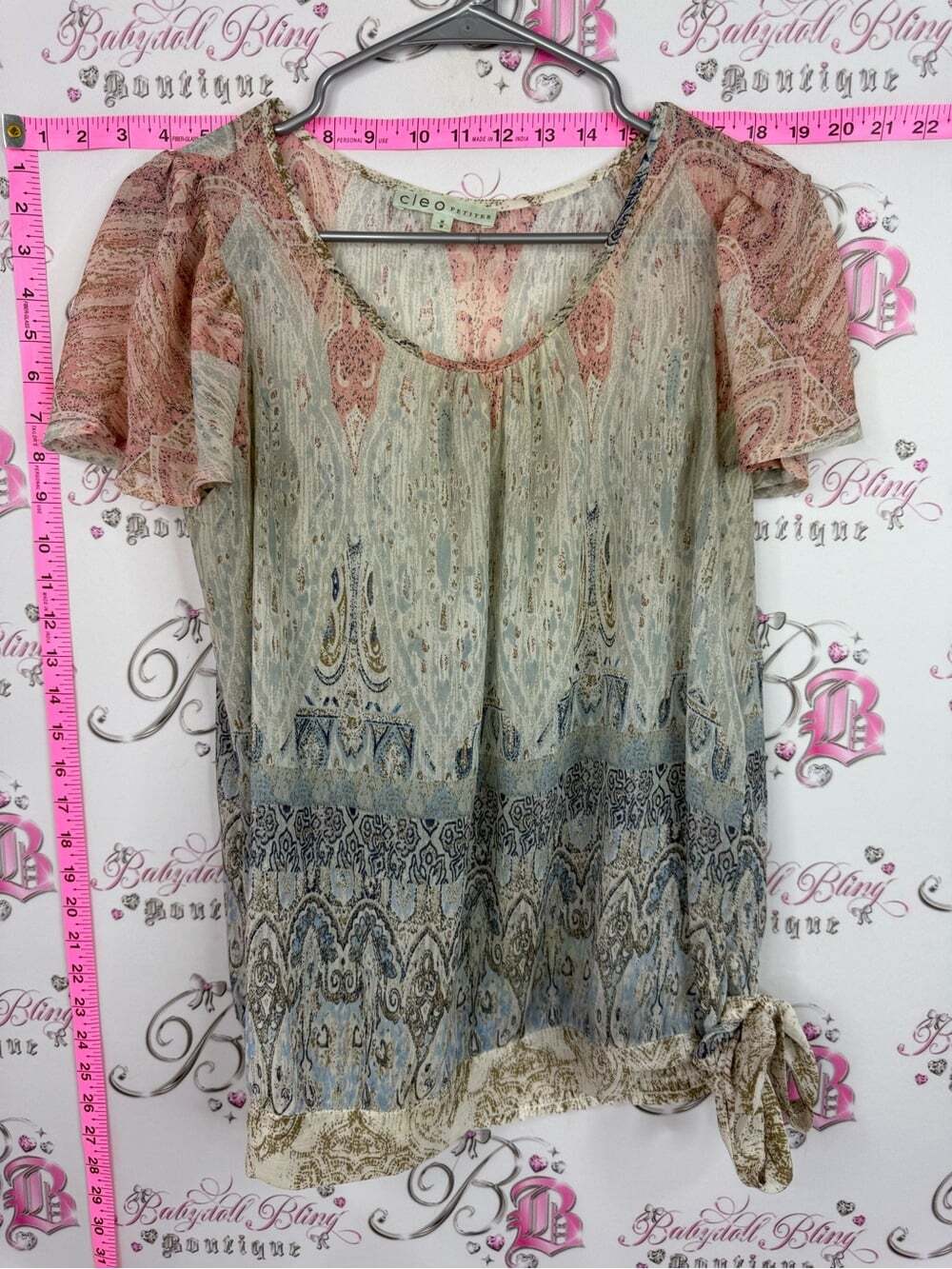 cleo Paisley Tie-Hem Short Sleeve Top - Pink, Blue, Cream